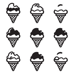 ice cream cone silhouette vector set, ice cream cone icon bundle
