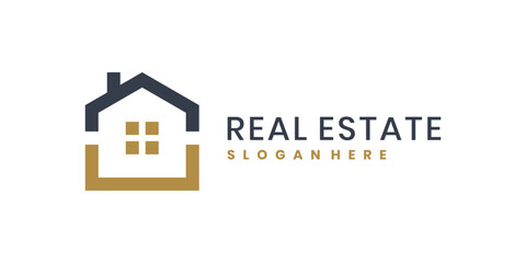 Modern real estate logo with minimalist house icon