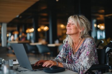 Disabled Woman Working on Laptop