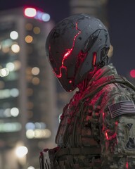 Futuristic Soldier with Glowing Helmet