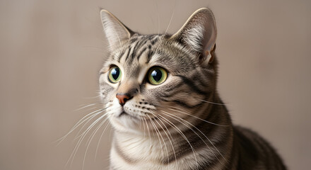 Curious Gray Tabby Cat Portrait