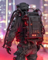 Futuristic Soldier with Exoskeleton Backpack