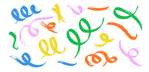 Colorful curved lines with loops made with marker. Hand drawn wavy and swirled brush strokes