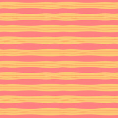 Colorful wavy stripes vector seamless pattern. Modern minimal repeat design with horizontal thin and thick irregular lines. Playful retro pink and yellow geometric tile. Fun abstract background 