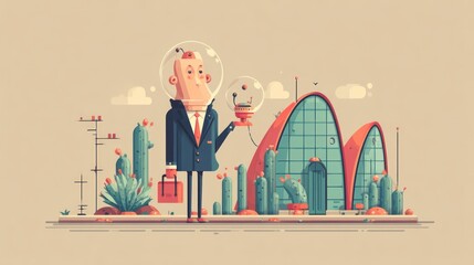 Retro Future Businessman with Space Helmet