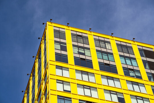 Yellow accented modern city architecture