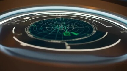 Futuristic radar interface with glowing target in dark tech display - Powered by Adobe