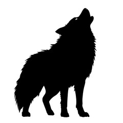 silhouette of a majestic wolf howling at the moon