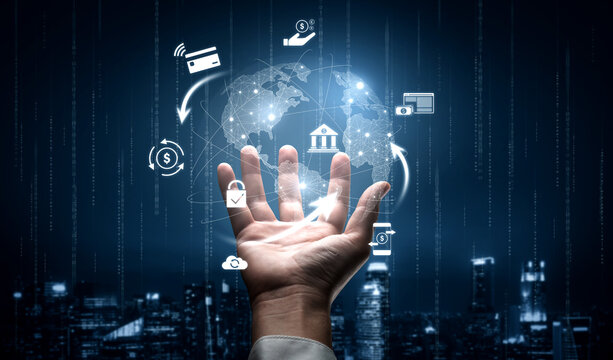 Worldwide digital payment network showing secure financial transactions. Digital payment supports transfer, digital payment ensures security, boosts convenience, drives global finance. Vouch - Powered by Adobe