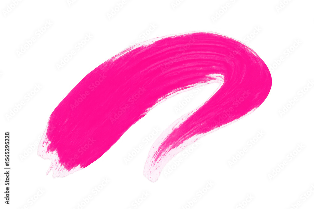Poster vivid pink paint brush stroke forming a dynamic curve, isolated on a transparent background, ideal f