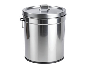  Open Stainless Steel Trash Can with Lid Raised, Isolated on Transparent Background