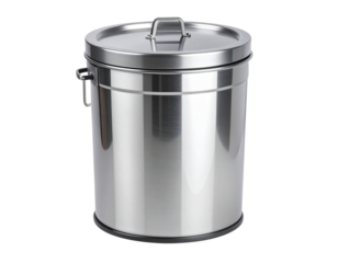  Open Stainless Steel Trash Can with Lid Raised, Isolated on Transparent Background