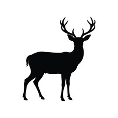 Elegant black silhouette of a stag standing regally on a white background