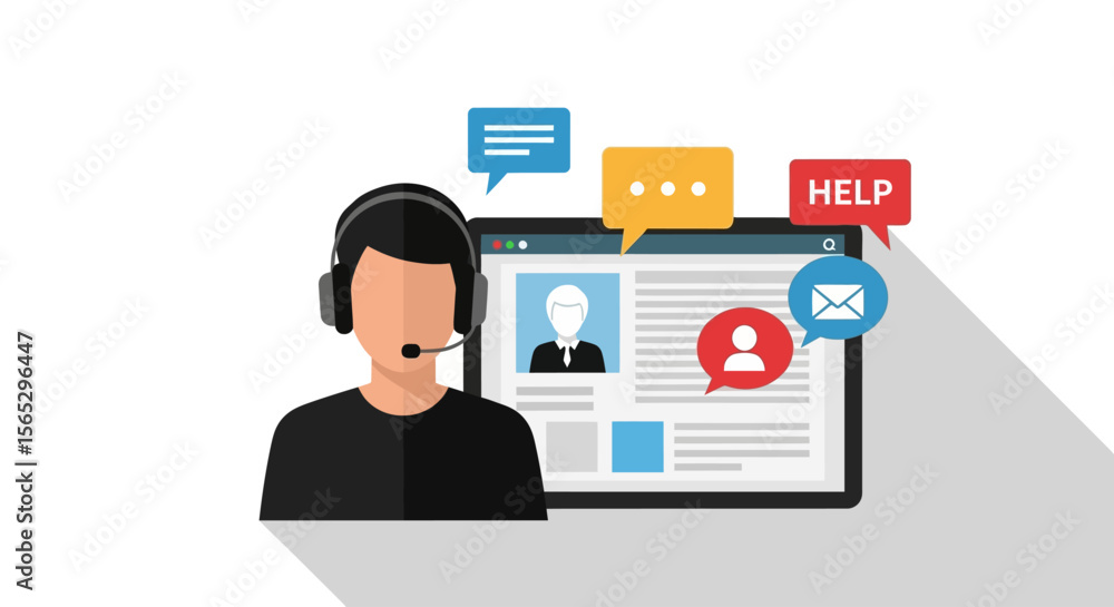 Fototapete a stylized illustration of a customer service representative interacting with a computer screen disp