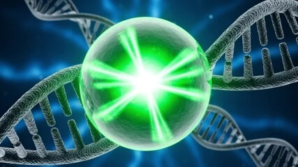 Futuristic visualization of dna strand encircling glowing green energy orb in a biological concept 4K Ai HD video.
- Powered by Adobe