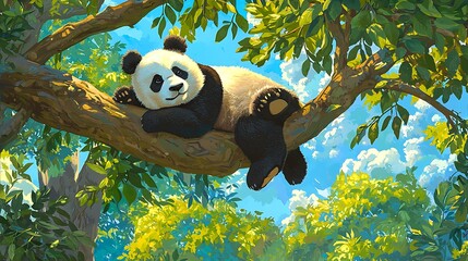 Obraz premium Panda resting in tree