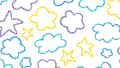 Obraz premium Whimsical hand drawn star and cloud pattern in pastel colors