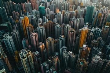 Ultra Hd Image of High Angle View Over Dense Cityscape with Tall Skyscrapers ,Hong Kong