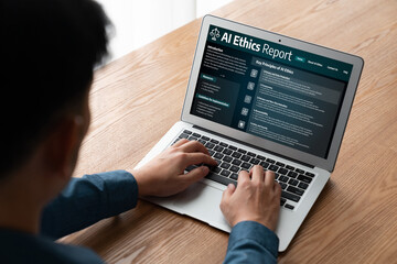 AI ethics responsibility standard law and rules on computer screen provide report of AI ethic...