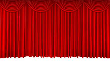 Red stage curtain, short top edge, velvet curtain for movie, concert or drama scenes. PNG transparent.
