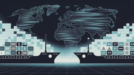 Global Shipping and Trade: Two cargo ships navigate the vast ocean, symbolizing international trade and the interconnectedness of the global market.