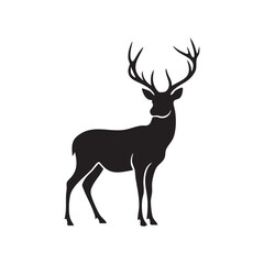 Obraz premium Majestic deer with large antlers standing tall silhouette isolated on white background