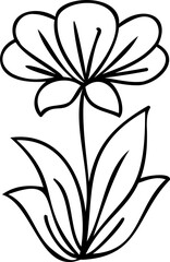 Cute line art cartoon flower illustration with black thin line
