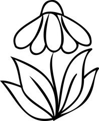 Cute line art cartoon flower illustration with black thin line