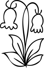 Cute line art cartoon flower illustration with black thin line