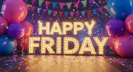 Happy Friday! Festive Balloons & Marquee Sign
