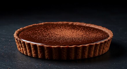 Rich chocolate tart with ganache on black slate