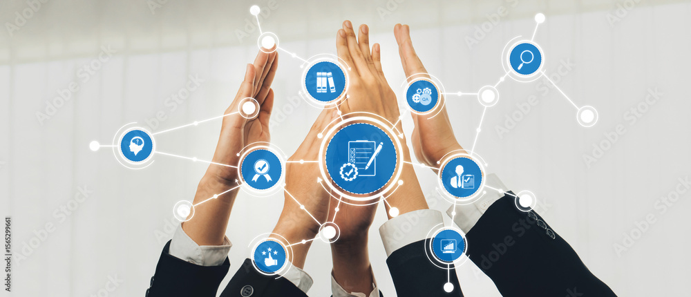 Poster a visual representation of teamwork and collaboration, showcasing diverse hands joining together to 