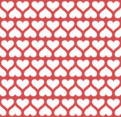 Heart shape symbol - white hearts on red seamless repeatable pattern texture