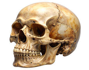 Weathered Human Skull Missing Lower Jaw and Front Teeth, Isolated PNG