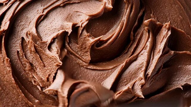 creamy chocolate spread being swirled with a spreader knife in smooth close up texture