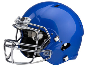 Top-Down View of Blue American Football Helmet with Faceguard, Cut-Out PNG