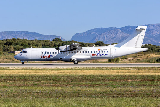 Uep! Fly ATR 72-500 airplane at Palma de Mallorca airport in Spain