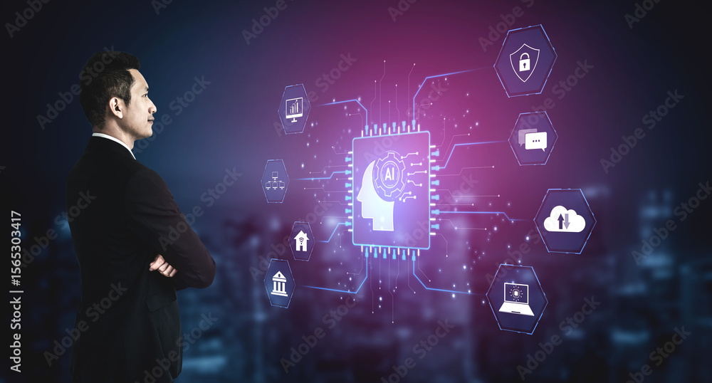 Poster ai system integration connects ai, system, and integration across digital networks to enhance servic