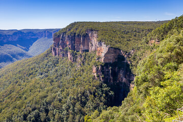 Govetts Leap Lookout, a panoramic view of the Blue Mountains National Park in New South Wales,...