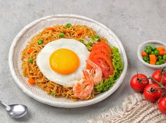 Indomie Goreng, Indonesian Popular Instant Noodle with Sunny Side Egg