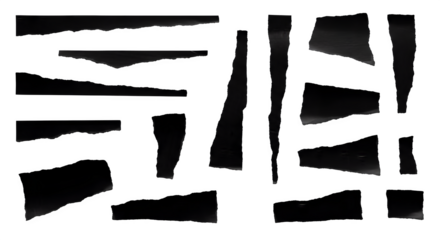 Collection of Torn Black Paper Pieces on a Dark Background, Graphic Resource isolated on transparent background