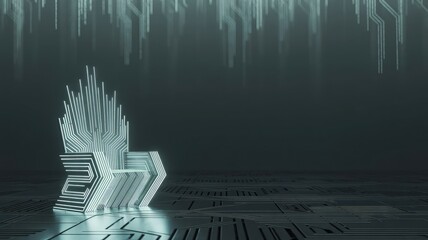 Cyber Throne: A futuristic, minimalist throne, illuminated by an ethereal glow, symbolizing power and authority in a high-tech, digital realm.