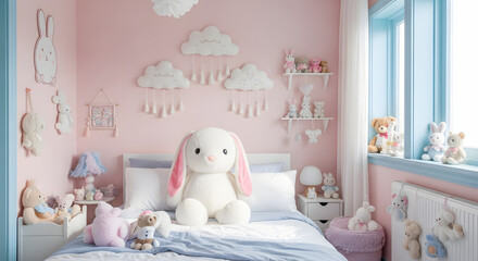 Pink and Blue Nursery Room with Plush Toys