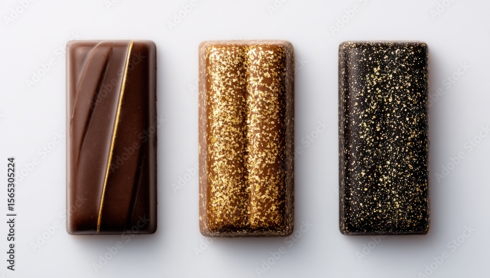 Aufkleber elegant assortment of three luxurious rectangular chocolates with glossy smooth surfaces and intrica