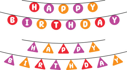 Vector art of happy birthday banner with colorful circles and triangles isolated on transparent background