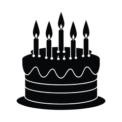 Simple silhouette of a festive birthday cake adorned with lit candles perfect for celebratory invitations and decorations