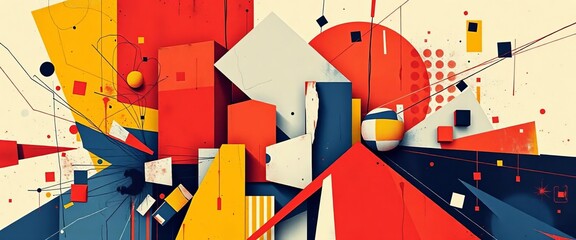 Abstract brutalist composition; deconstructed geometric shapes, bold forms, vector art, digital print, poster design,  background,  heavy