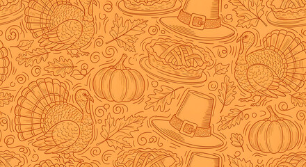 Thanksgiving Harvest: Turkeys, Pumpkins, and Pies Pattern