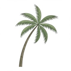 Single Green Palm Tree Illustration on White Background