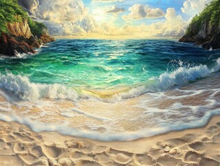 detailed visual  of lagoon with sea waves and sandy beach